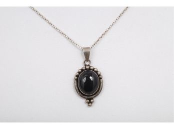 17' Sterling Silver And Onyx Ladies Necklace