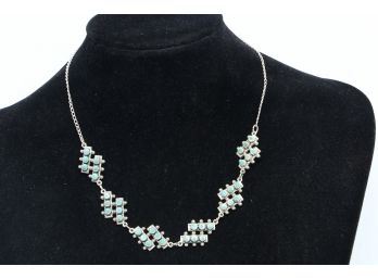 15' Vintage Sterling Silver And Turquoise Ladies Necklace