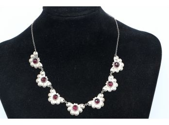 15' Vintage/antique  Sterling Silver And Garnet Ladies Necklace