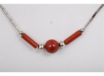 15' Sterling Silver And Red Stone Ladies Necklace