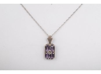 18' Sterling Silver Amethyst And Diamond Ladies Necklace