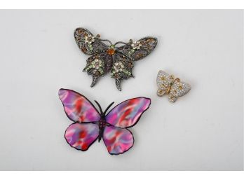 Group Of 3 Costume Jewelry Butterfly Pins