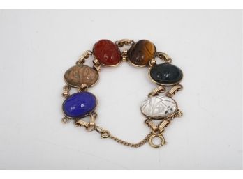 12kt Gold Filled Burt Cassell Large Semi Precious Stone Scarab Ladies Bracelet