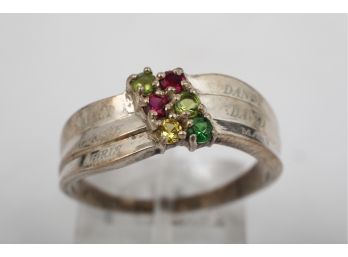 Sterling Silver  And Multicolor Stones Ladies Ring Size 10