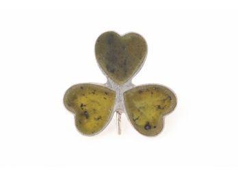 Sterling And Jade 3 Leaf Clover Ladies Brooch