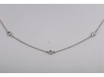 20 Inch Long Sterling Silver And Clear Stones Ladies Chain