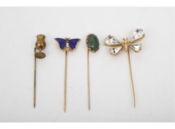 Group Of Vintage Stick Pins -including Jade