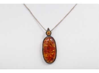 16' Sterling Silver Amber Ladies Necklace.