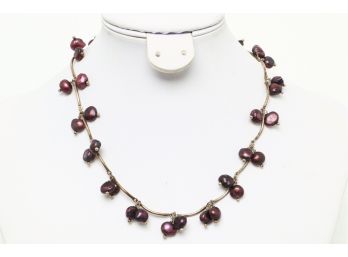 15.5' Sterling Silver And Real Pearls Ladies Necklace