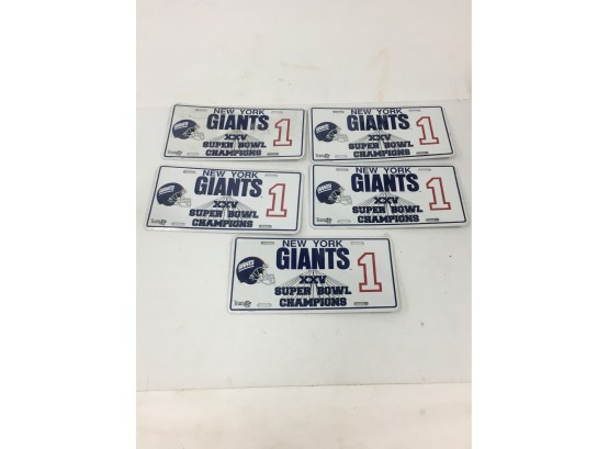 Lot Of 5 New York Giants Super Bowl XXV  Champions License Plates