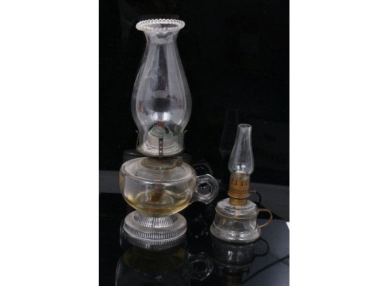 Pair Of Antique Finger Oil Lamps Including NUTMEG Miniature Lamp