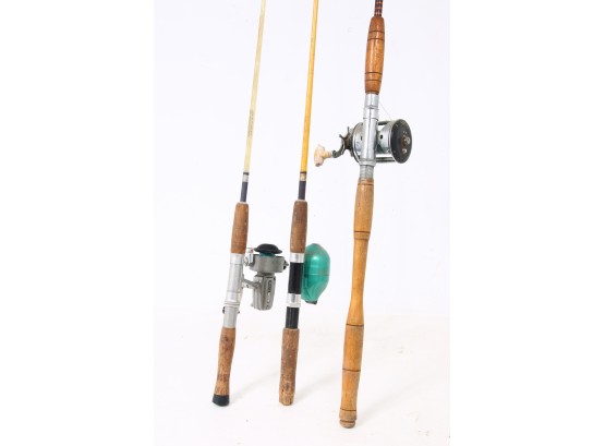 Group Of 3 Fishing Rods With Reels From Ocean City 936, Sears 300 And Shakespeare SC15