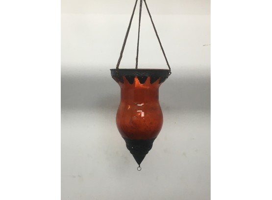 Vintage Orange Glass Hanging Candle Lantern