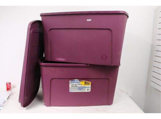 Pair Of Large Heavy Duty TAMOR 50 Gallons Plastic Storage Totes Bins With Lids