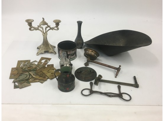 Vintage & Antique Metal Lot Including Gas Lamp Parts Scale Pan & More