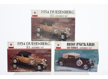Group Of 3 Model Car Assembly Kits Duesenberg & Packard By RENWALL - New Old Stock