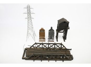 Group Of Model Train Layout Buildings, Coal Towers, Bridge - O Scale & HO Scale