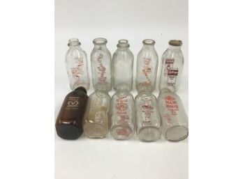 Lot Of 10 Milk Bottles #5 H&H Old MacDonalds Maple Hill Roberge & More