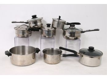 Large Group Of Oneida & Revere Ware Stainless Steel Cookware