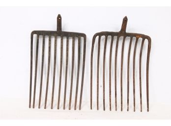 Pair Of Vintage Farm Manure Pitch Forks - One Made In Austria