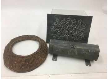Decorative Met Lot Punched Tin & Brass Clock Surround
