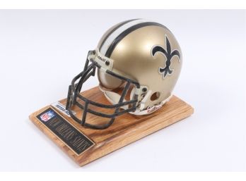 SHARCO New Orleans Saints  Mini Helmet Riddell Metal Face Mask Vintage NFL Rare With Wood Base