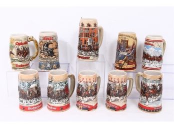 Large Lot Of Collectible Budweiser Coors Beer Steins Mugs