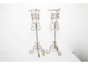 Pair Of Metal Tall Flower Or Candle Stands