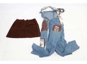 Pair Of Vintage Women's Clothing Including Cynthia Olin Overalls And Suede Mini Skirt