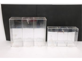 Pair Of Acrylic Lockable Display Cabinets With Mirror Backing