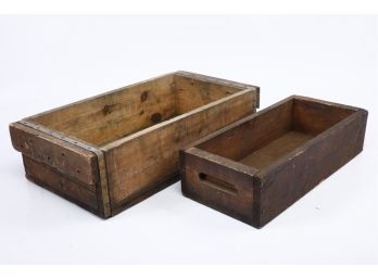 Pair Of Vintage Wooden Heavy Duty Carry Storage Boxes Crates