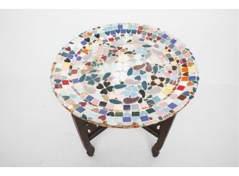 Vintage Ceramic Mosaic Top Foldable Decorative Table