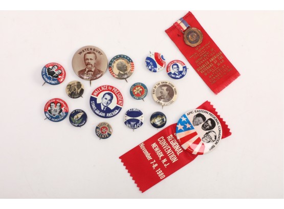 Miscellaneous Grouping Of Political Pinback Buttons And Ribbons
