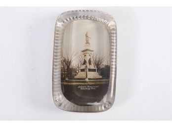 Early 1900's Glass Paperweight With Waterbury (CT) Soldier's Monument Hand Colored Photograph