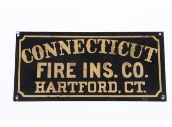 Small Connecticut Fire Ins. Co. Hartford CT Japaned Tin PlaqueA
