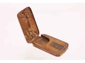 Circa 1900 Unique Style Pocket Match Safe Engraved 'The Amazon Bridgeport CT Fritz Pfau'