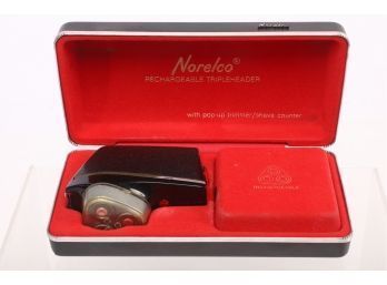 1960-70's Norelco Three Head Electric Shaver In Original Case With Accessories