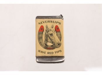 Early 1900's Jack Lacey Red Tip Horshoe (Cigars) Advertising Pocket Match Safe