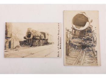 2 1916 RPPC Train 'Wreck At Horseshoe Bend' New Haven Ct.