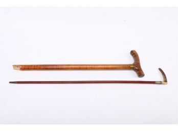 1800's Child's Cane Along Witth Tiger Maple Cane Top.