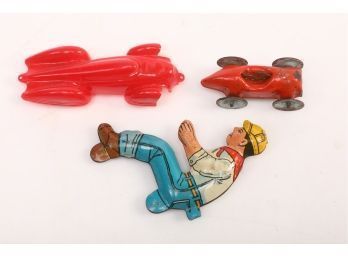 Toy Lot Renwal Plastic Future Car, Small Tin Racer & Marx Driver
