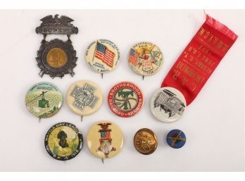 Lot Of Misc Pinback Buttons & Badges Inc GAR, Union, Spaniah American War