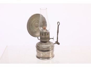 Circa 1900 Nicle Plated Brass Miniature Hanging Reflector Kerosene Lamp