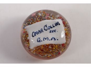Interesting Blown Handcrafted Glass Paperweight - Omar Collins 'GMA' Sec.