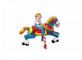 Vintage Tin Litho Toy Stand Carousel Horse