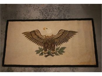 Antique Hand Made Wool Rug With Bald Eagle Design