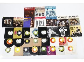 Large Collection Of Beatles 45 RPM Records In Original Sleeves