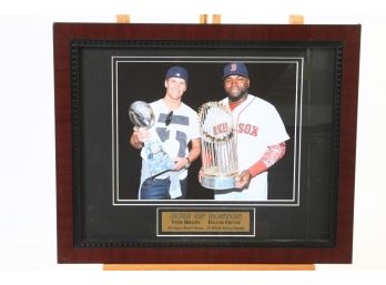 Tom Brady And David Ortiz Both With Their Respective Championship Throphies - Framed & Matted