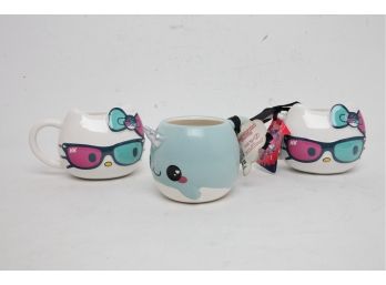 2 Hello Kitty Mugs & Narwhal Mug