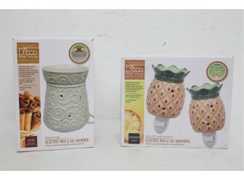 New - D'Eco Electric Wax & Oil Warmers ~ 1 Large Ceramic Scroll Pattern & 2 Plug In Ceramic Pineapples